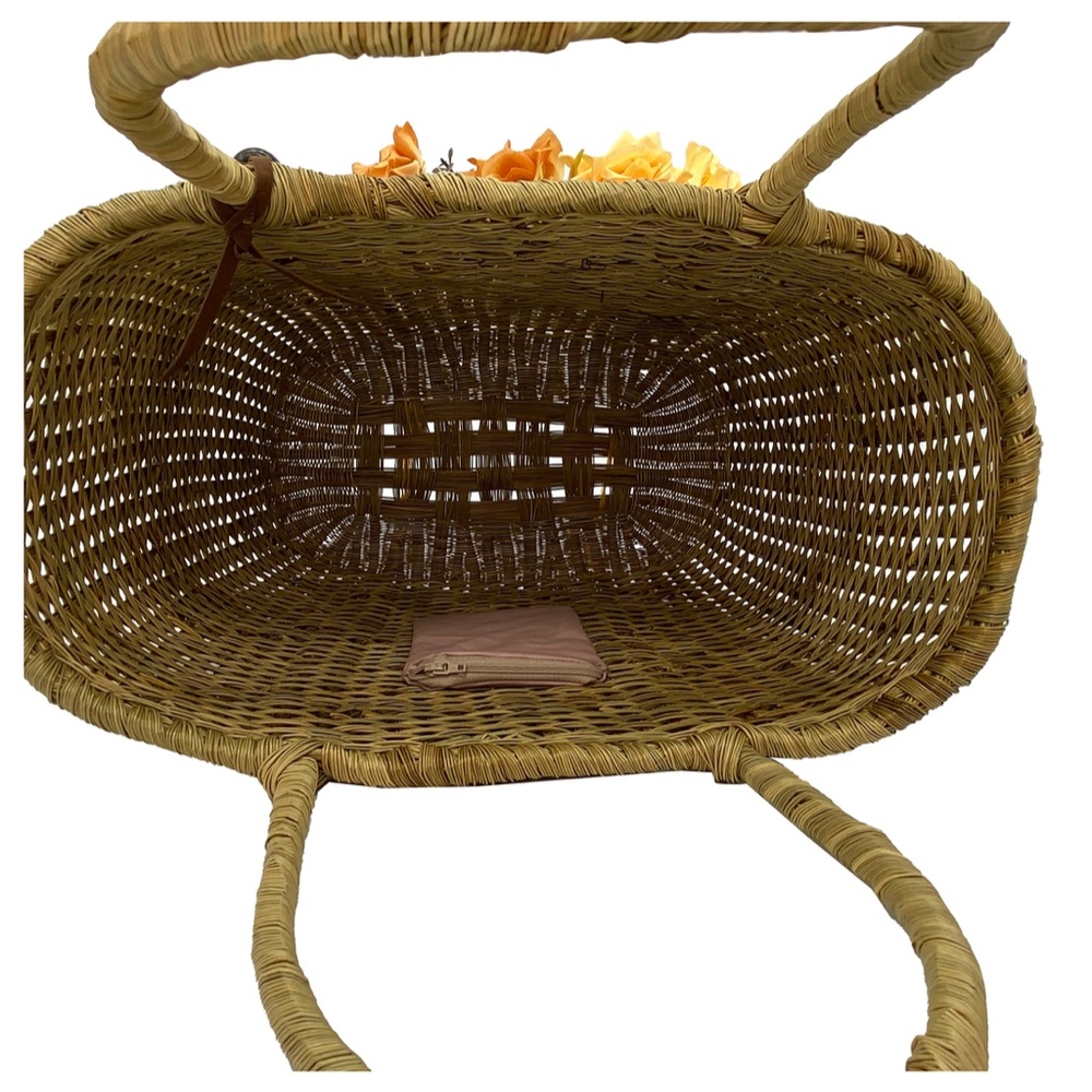 Handcrafted Tote Bag | Esparto Raffia Palm with Satin Bouquet | Handmade New - Picture 5 of 6